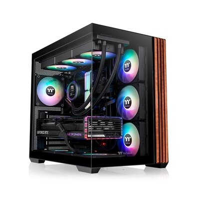 Gabinete Gamer Thermaltake View 380 Wood Style, Mid-Tower, 2x Painéis de Vidro, 4x FANs CT120 ARGB, Preto - CA-1Z2-00M1WN-WS