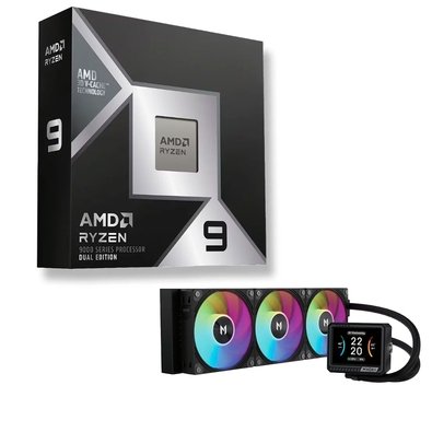 Processador AMD Ryzen 9 9950X3D2, 4.3GHz (5.7GHz Max Turbo), Cache 144MB, 16 Núcleos, 32 Threads, AM5, Com Vídeo Integrado - 100-100001978WOF + Water Cooler MACH1 GLACIAL, ARGB, 360mm, AMD e Intel, Preto - IMV360BK