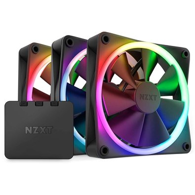 Kit Com 3 Ventoinhas NZXT, 120mm, RGB, Preto - RF-R12TF-B1