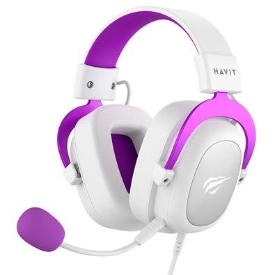 Headset Gamer Havit H2002D, Drivers 53mm, P3, XBOX ONE e PS4, Branco e Roxo - HV-H2002WP