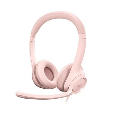 Headset Logitech H390, USB, com Almofadas, Controles de Áudio Integrado, Microfone com Redução de Ruído, Rosa - 981-001280