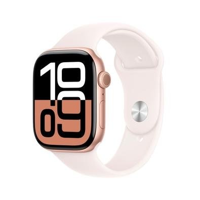 Imagem Apple Watch Series 10 GPS + Cellular, Caixa Cor de Ouro Rosa de Alumínio de 46 mm, Pulseira Esportiva Blush-Clara, Tamanho P/M - MWY63AM/A