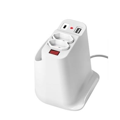 Extensão Elétrica de Mesa OCTOO, com 2 Tomadas, USB e USB-C, Apoio para Celular e Porta Objetos, Branco - 10072