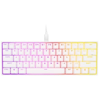 Teclado Gamer Mecânico CORSAIR K65 RGB MINI 60%, LED RGB, Teclas CHERRY MX SPEED, USB 3.0, Branco - CH-9194114-NA
