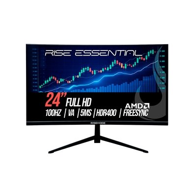 Monitor Gamer Curvo Rise Mode Essential 24", Full HD, 100Hz, VA, FreeSync, HDR 400, HDMI e VGA, Preto - RM-MOG-24C100FH-B