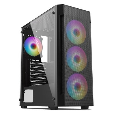 Gabinete Gamer Liketec Hurricane, Mid Tower, ATX, Frontal Mesh, Lateral em Vidro Temperado, 3x Fans, Preto- LC-AT-HURRICANE-3FR