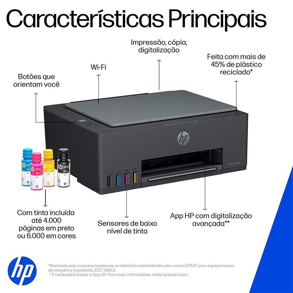 Impressora Multifuncional HP Smart Tank 589, Wi-Fi, Tanque de Tinta, Colorida - 5D1A8A#AK4 Impressora Multifuncional HP Smart Tank 589, Wi-Fi, Tanque de Tinta, Colorida - 5D1A8A#AK4
