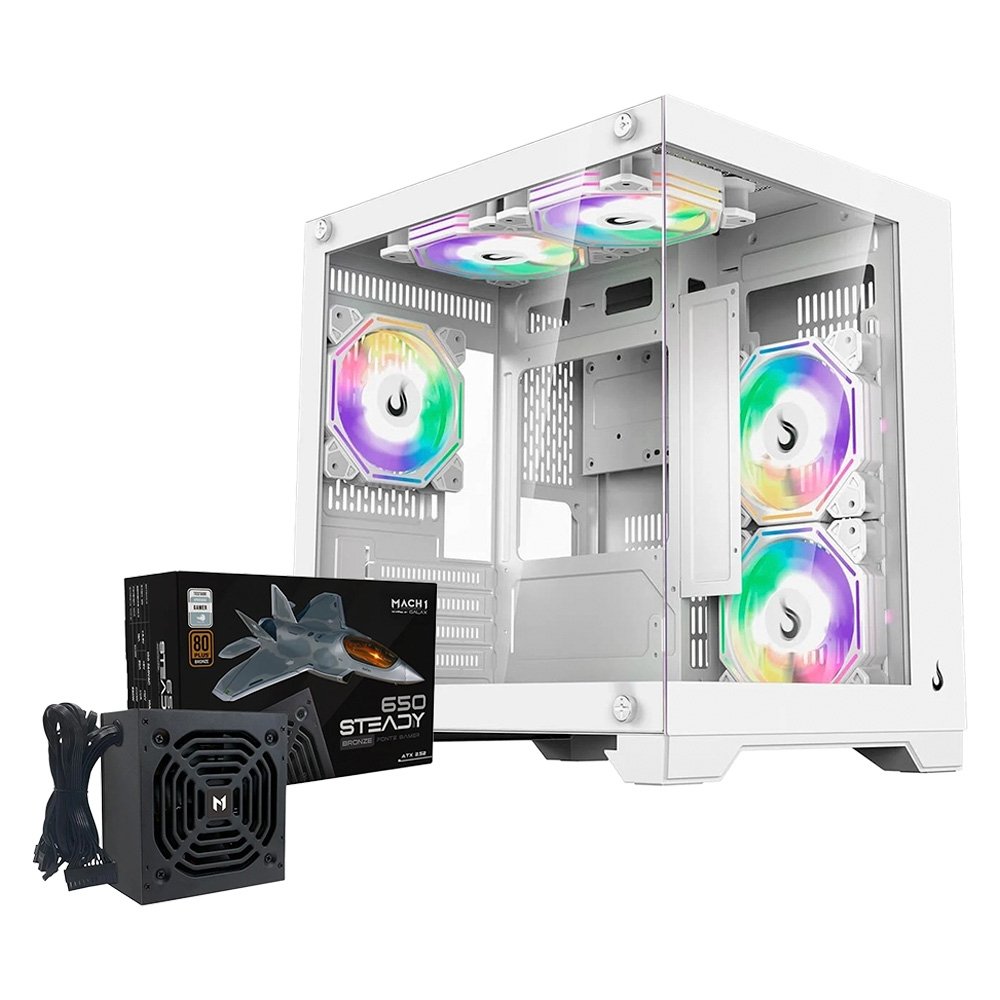 Gabinete Gamer Rise Mode Galaxy Glass M Mini, M-ATX + Fonte MACH1 Steady, 650W Gabinete Gamer Rise Mode Galaxy Glass M Mini, M-ATX + Fonte MACH1 Steady, 650W