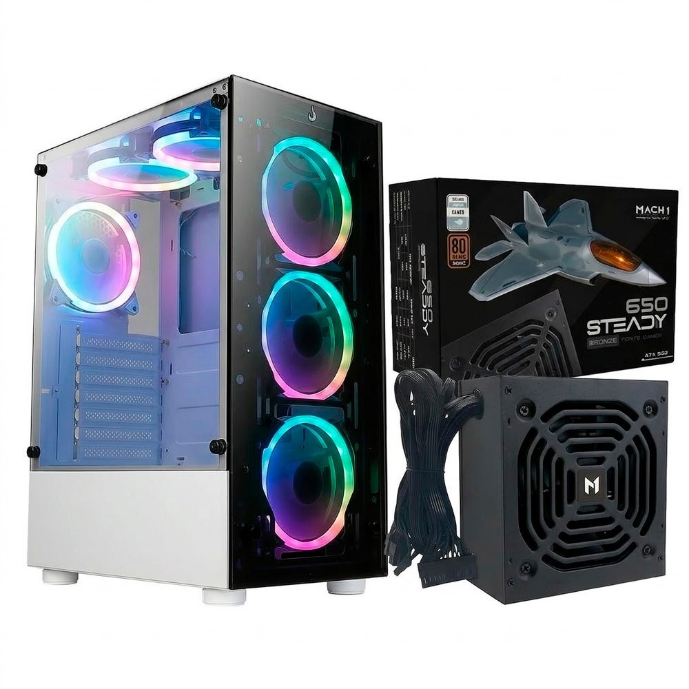 Gabinete Gamer Rise Mode Glass 06x, 6x Fans + Fonte MACH1 Steady, 650W Gabinete Gamer Rise Mode Glass 06x, 6x Fans + Fonte MACH1 Steady, 650W