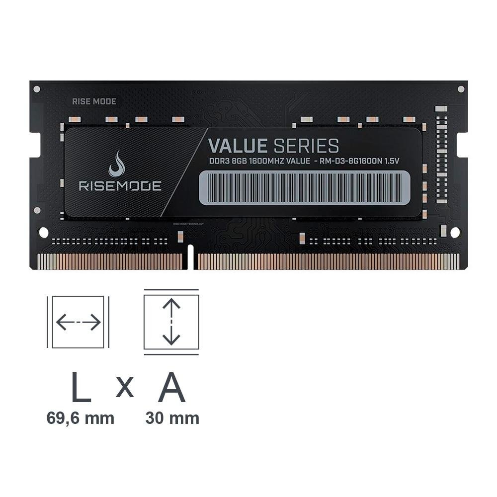 Memória RAM para Notebook Rise Mode, 8GB, 1600MHz, DDR3, CL11 - RM-D3-8G1600N Memória RAM para Notebook Rise Mode, 8GB, 1600MHz, DDR3, CL11 - RM-D3-8G1600N