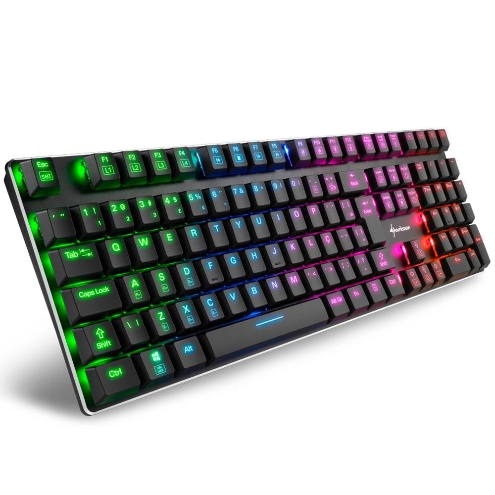 Teclado Mecânico Gamer Sharkoon PureWriter RGB, Switch Kailh Blue, ABNT2 Teclado Mecânico Gamer Sharkoon PureWriter RGB, Switch Kailh Blue, ABNT2
