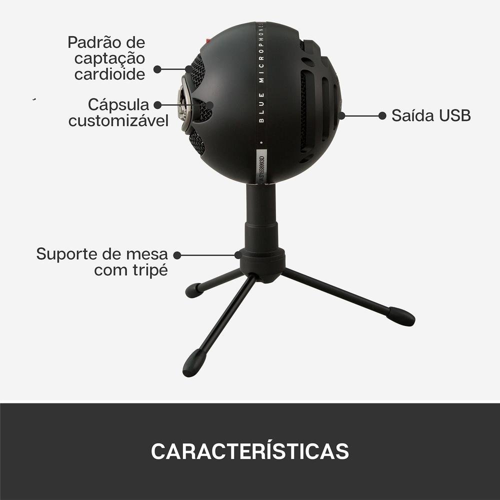 Microfone Condensador USB Blue Snowball Ice Preto p/ Podcasts - 988-000067 Microfone Condensador USB Blue Snowball Ice Preto p/ Podcasts - 988-000067