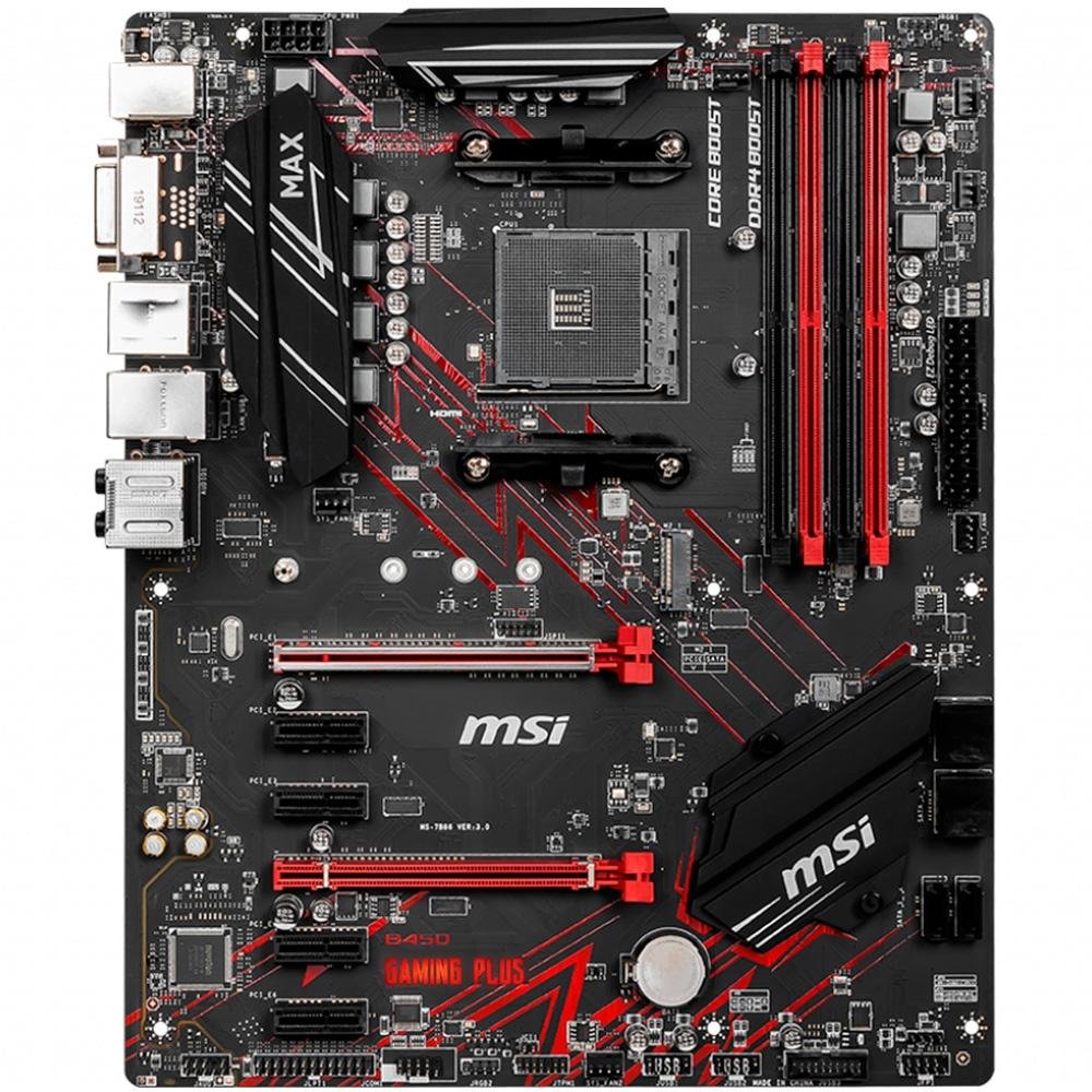 Placa-Mãe MSI B450 Gaming Plus Max p/ AMD AM4, ATX, DDR4 Placa-Mãe MSI B450 Gaming Plus Max p/ AMD AM4, ATX, DDR4