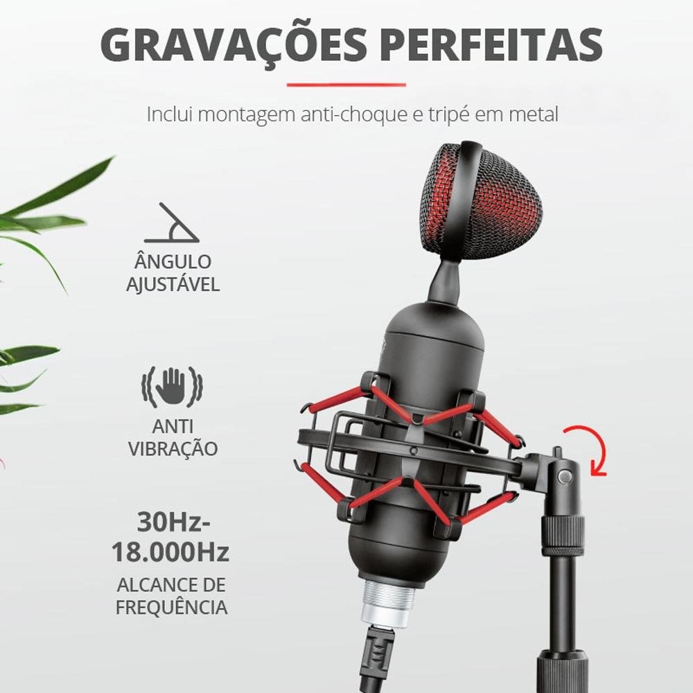 Microfone Streamer Trust Gaming GXT 244 Buzz Podcast, USB - 23466