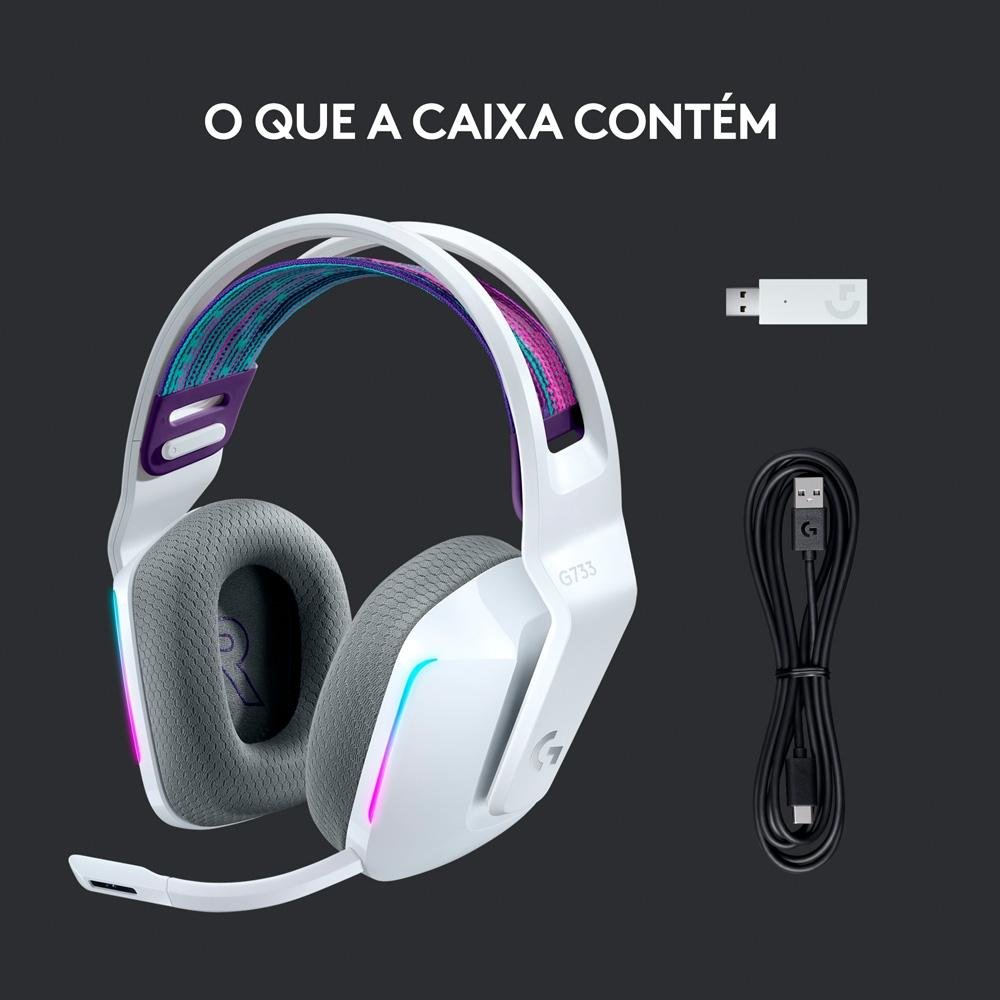 Headset Gamer Sem Fio Logitech G733 7.1 Dolby Surround RGB LIGHTSYNC, Blue VOICE para PC e PlayStation, Branco - 981-000882