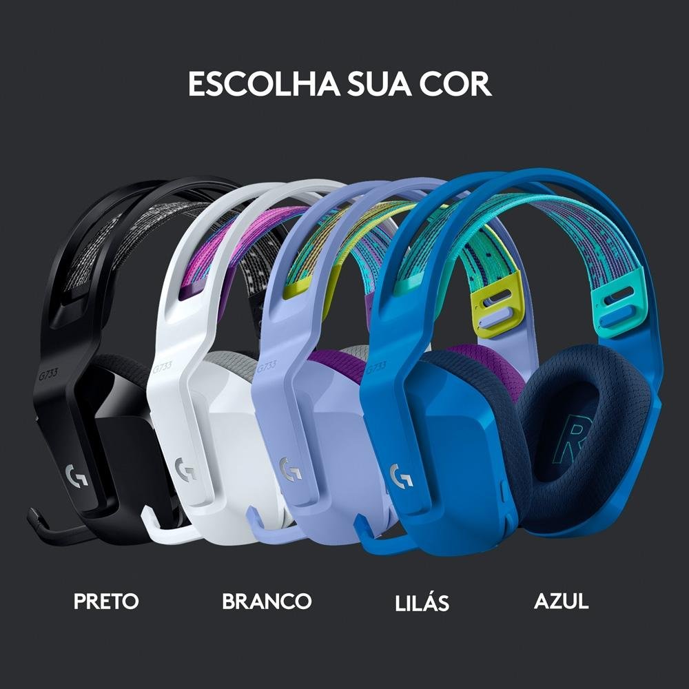 Headset Gamer Sem Fio Logitech G733 7.1 Dolby Surround RGB LIGHTSYNC, Blue VOICE para PC e PlayStation, Branco - 981-000882