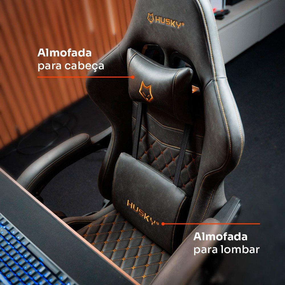 Cadeira Gamer Husky Tempest 700, Até 145kg, Almofadas, Reclinável 150º, PU, Descanso para Pés, Cinza - HCG700CZ - view 4