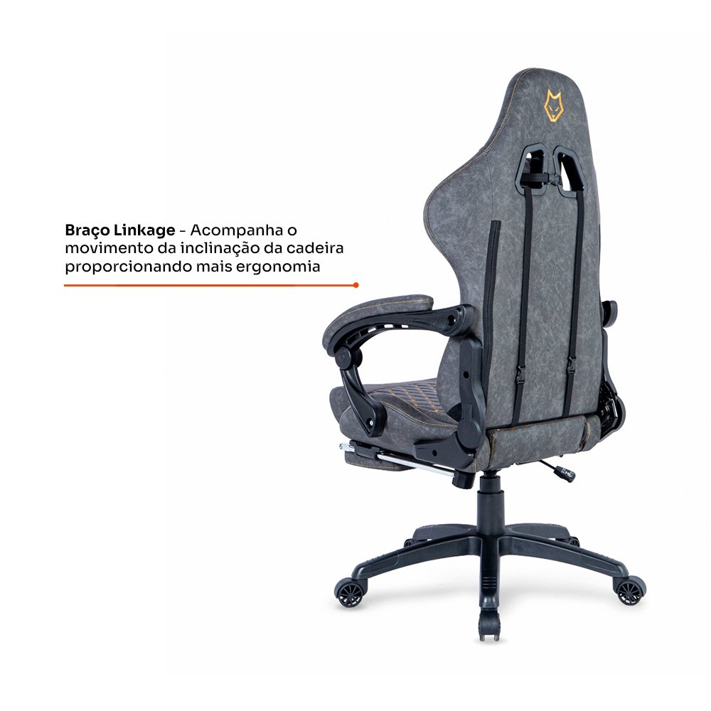 Cadeira Gamer Husky Tempest 700, Até 145kg, Almofadas, Reclinável 150º, PU, Descanso para Pés, Cinza - HCG700CZ - view 10