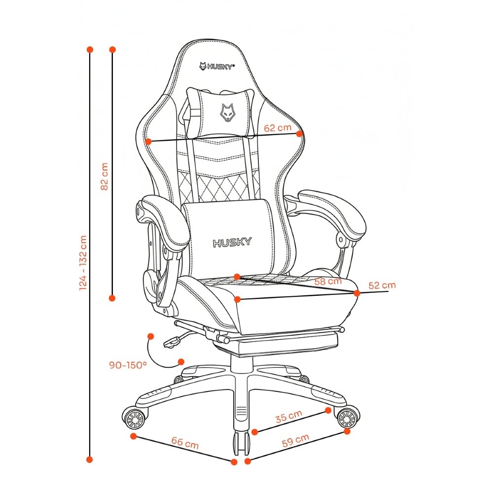 Cadeira Gamer Husky Tempest 700, Até 145kg, Almofadas, Reclinável 150º, PU, Descanso para Pés, Cinza - HCG700CZ - view 12