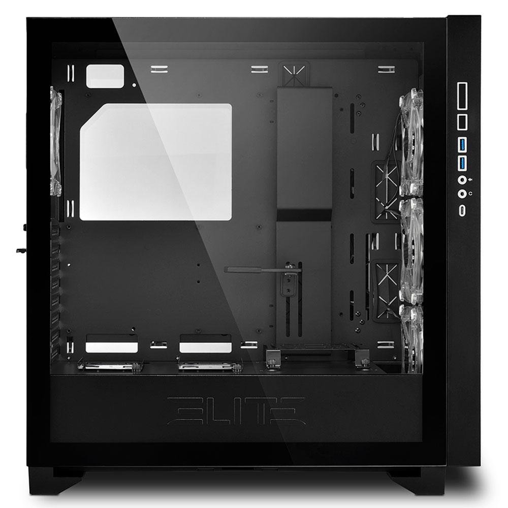 Gabinete Gamer Sharkoon Elite, Full Tower, RGB, ATX, Lateral em Vidro Temperado, 4x Cooler Fan RGB, Preto - CA300H Gabinete Gamer Sharkoon Elite, Full Tower, RGB, ATX, Lateral em Vidro Temperado, 4x Cooler Fan RGB, Preto - CA300H