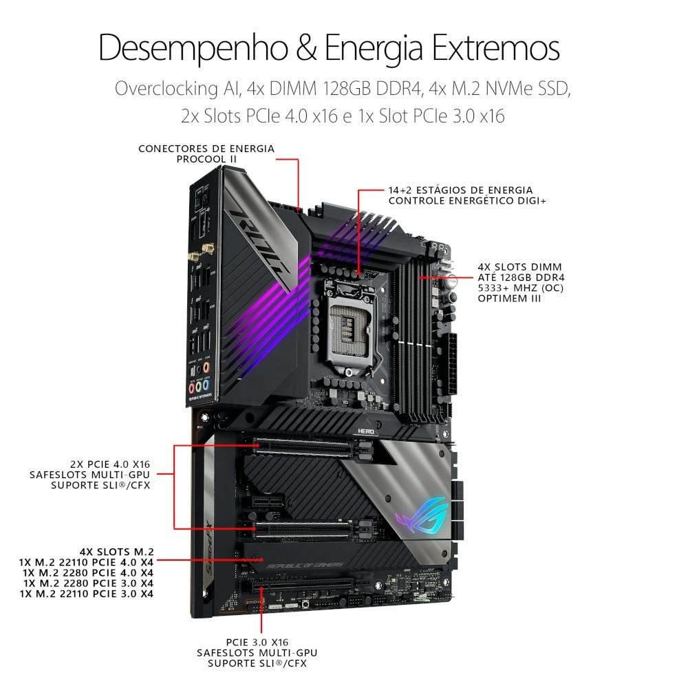 Placa Mãe Asus ROG MAXIMUS XIII HERO, Intel LGA1200, DDR4, ATX