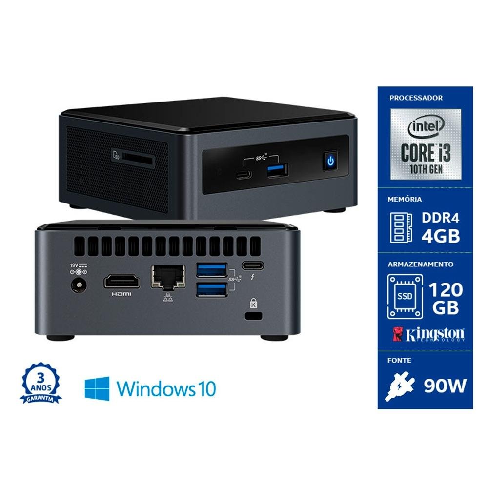 Mini PC NUC Intel Core i3-10110U, 4GB RAM, SSD 120GB, WiFi, Windows 10 ...