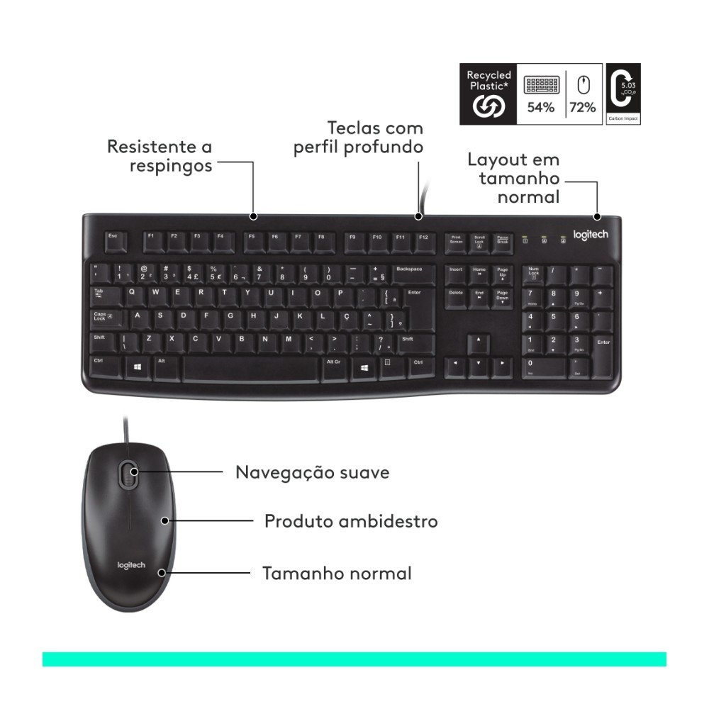 Combo Teclado e Mouse com fio USB Logitech MK120 com Design Confortável, Durável e Resistente à Respingos e Layout ABNT2 - 920-004429