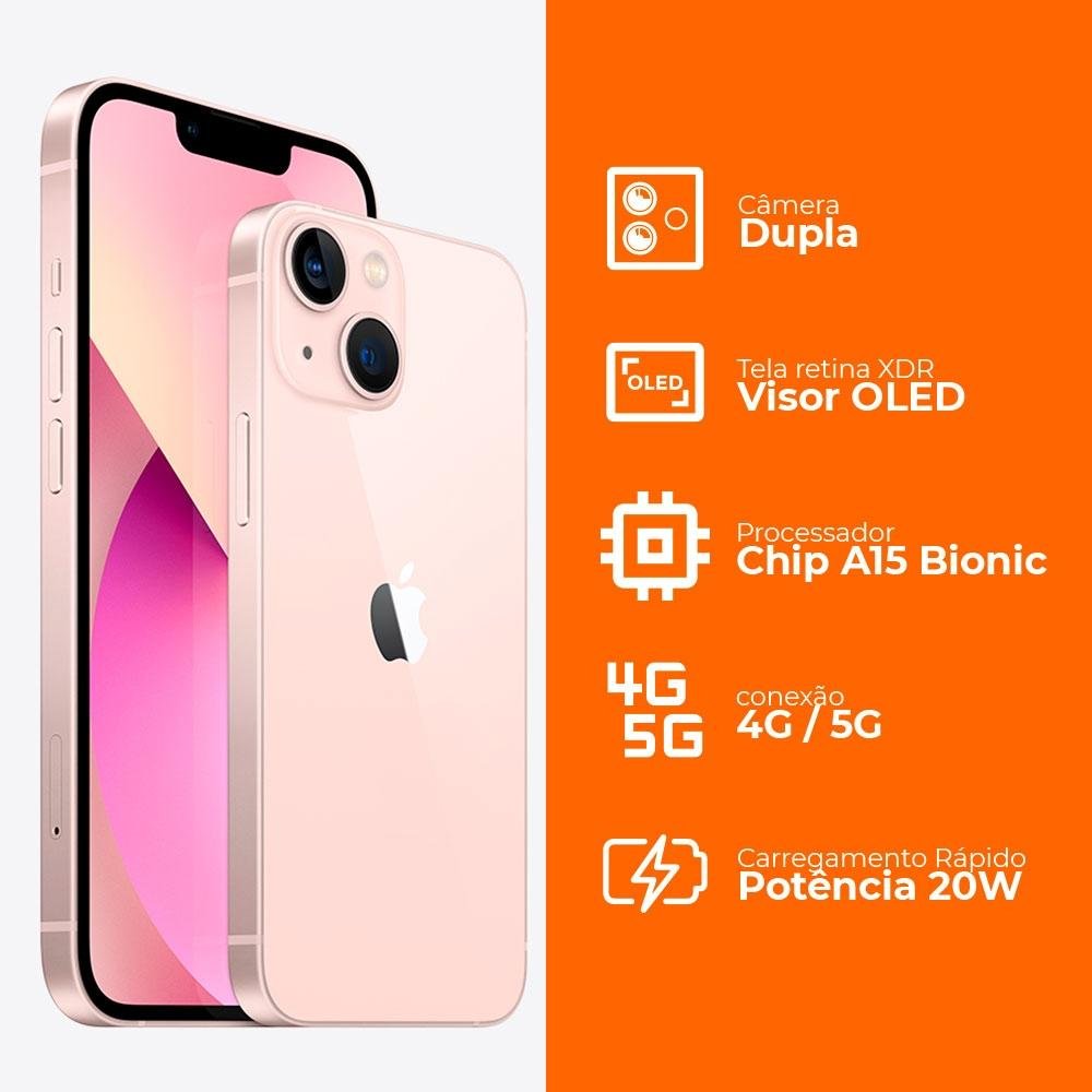 iPhone 13 de 512GB, Rosa, 5G e Chip A15 | KaBuM!