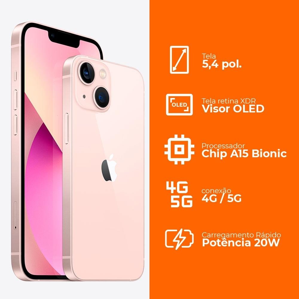 iPhone 13 mini, 256GB, Rosa, 5G, Chip A15 | KaBuM!