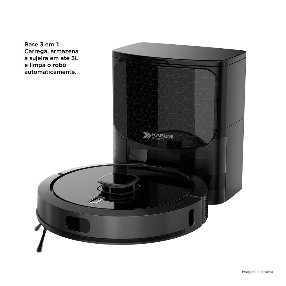 Robô Aspirador e Passa Pano KABUM! smart 900 - 5 Modos de Limpeza, Base 2 em 1, Mapeamento 3D - 127v - Preto - KBSF009