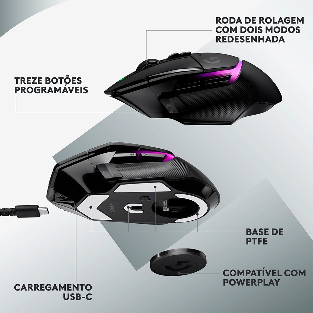 Mouse Gamer Sem Fio Logitech G502 X Plus | KaBuM!