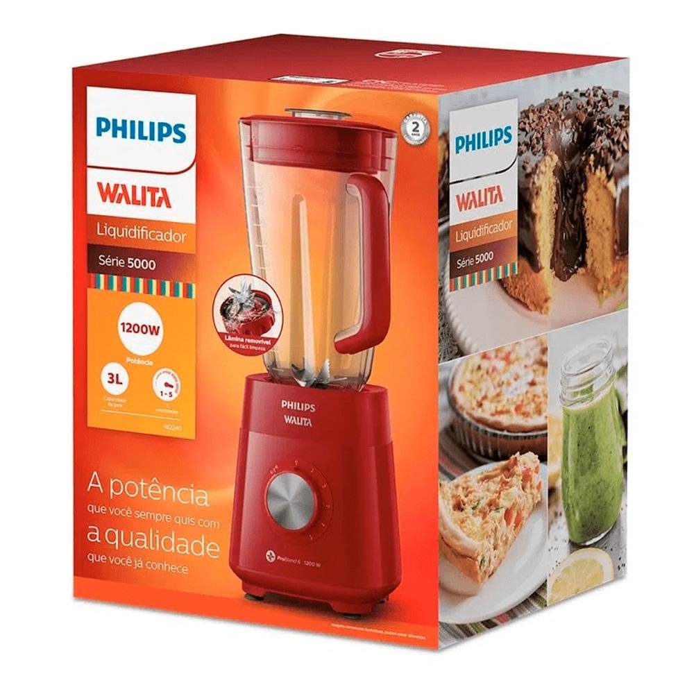 Liquidificador Philips Walita Série 5000, 1200W, 110V, 5 Velocidades, Vermelho - RI2240/41 Liquidificador Philips Walita Série 5000, 1200W, 110V, 5 Velocidades, Vermelho - RI2240/41