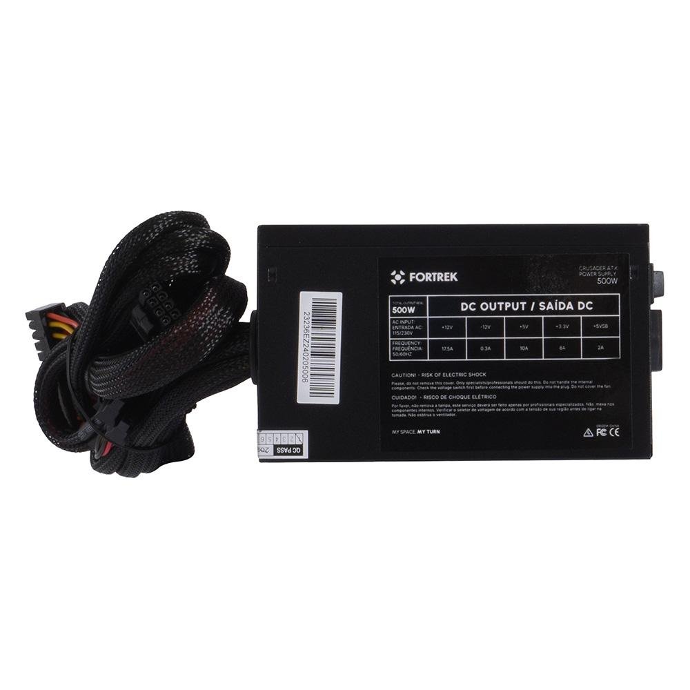 Fonte Gamer Fortrek ATX Crusader, 500W, Sem Cabo, Preto