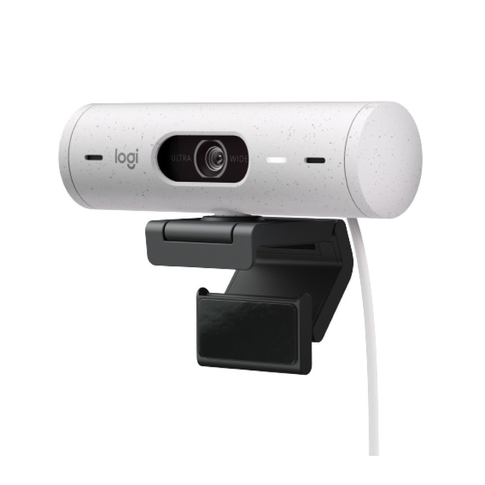 Webcam + Suporte Logitech Brio 500 Full HD, 1080p, 30 FPS, com Microfones Duplos, USB, Suporte Incluso, Branco - 960-001426