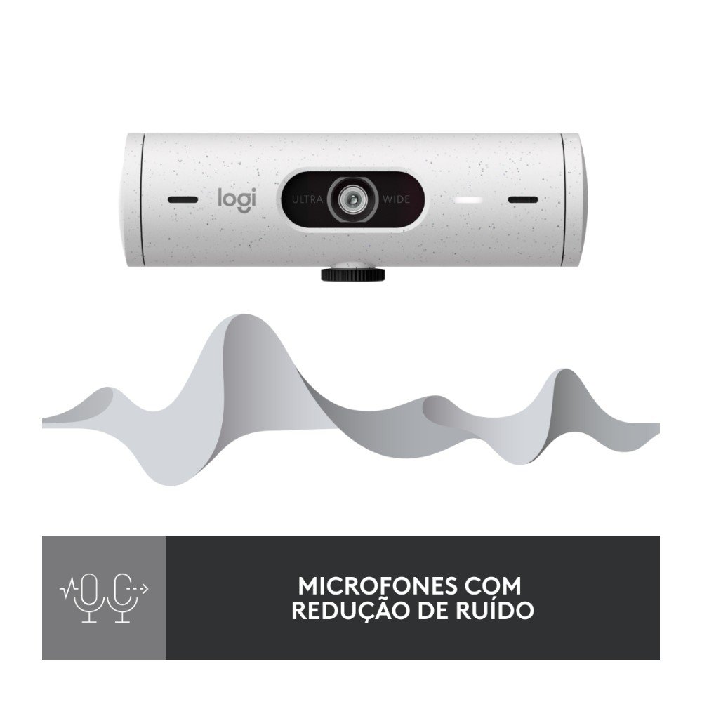 Webcam + Suporte Logitech Brio 500 Full HD, 1080p, 30 FPS, com Microfones Duplos, USB, Suporte Incluso, Branco - 960-001426