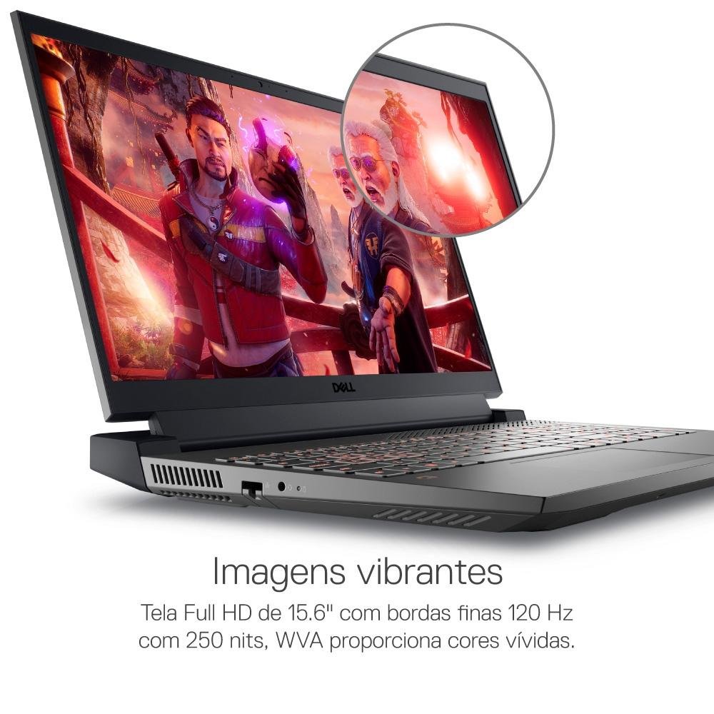 Notebook Gamer Dell G15 AMD Ryzen 5-6600H, 8GB RAM, GeForce RTX 3050 6GB, SSD 256GB, 15.6 Full HD 120Hz, Windows 11 Home, Preto - G15-a0506-A10P Notebook Gamer Dell G15 AMD Ryzen 5-6600H, 8GB RAM, GeForce RTX 3050 6GB, SSD 256GB, 15.6 Full HD 120Hz, Windows 11 Home, Preto - G15-a0506-A10P