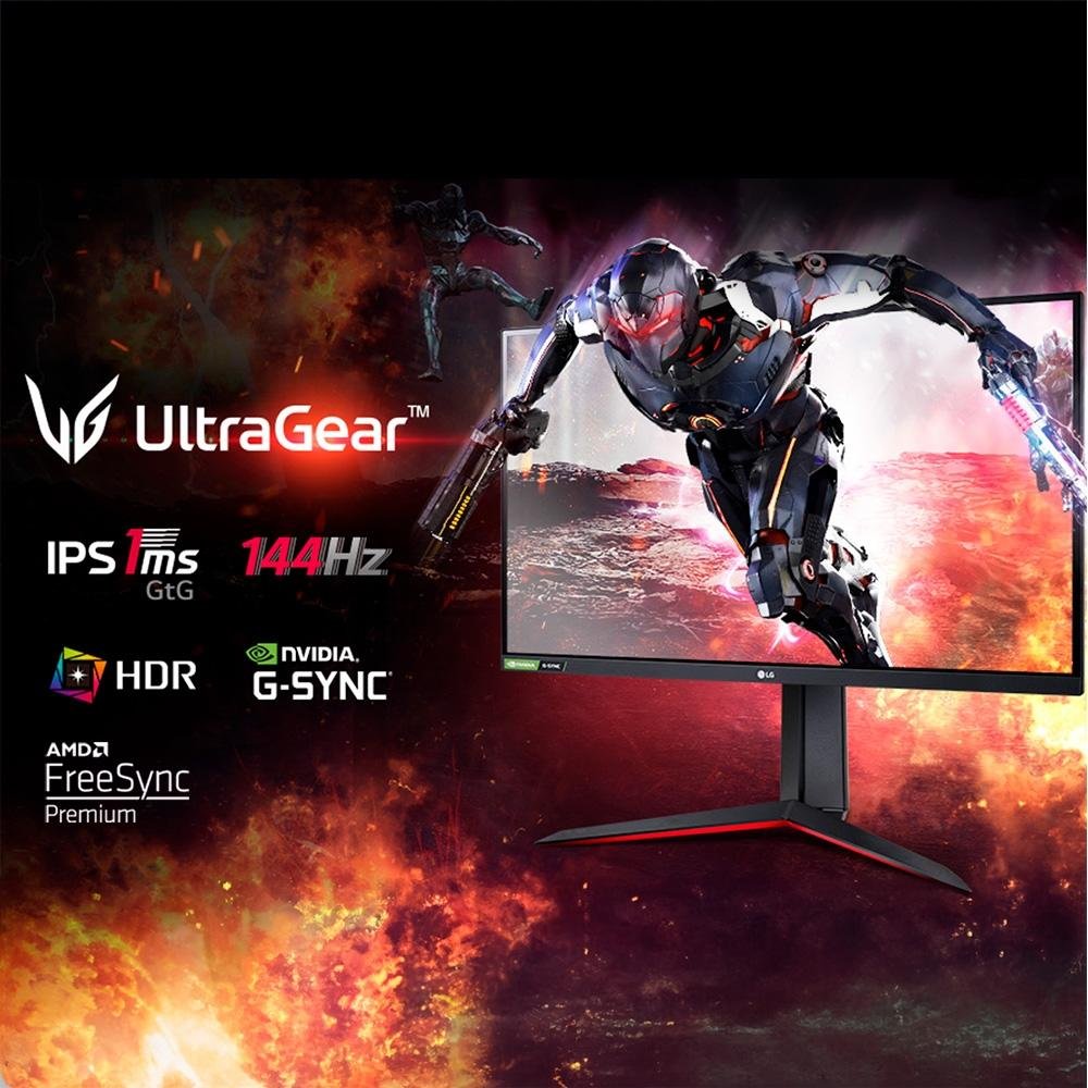 Monitor Gamer LG UltraGear 27" Full HD, 144Hz, 1ms, IPS, HDMI e DP, HDR 10, 99% sRGB, FreeSync Premium, VESA, Preto - 27GN65R