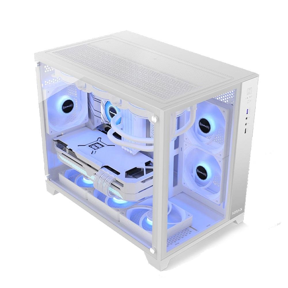 Gabinete Gamer Hyrax HGB710, Mini Tower, M-ATX, Frontal e Lateral Em Vidro Temperado, Sem FANs, Branco - HGB710W Gabinete Gamer Hyrax HGB710, Mini Tower, M-ATX, Frontal e Lateral Em Vidro Temperado, Sem FANs, Branco - HGB710W