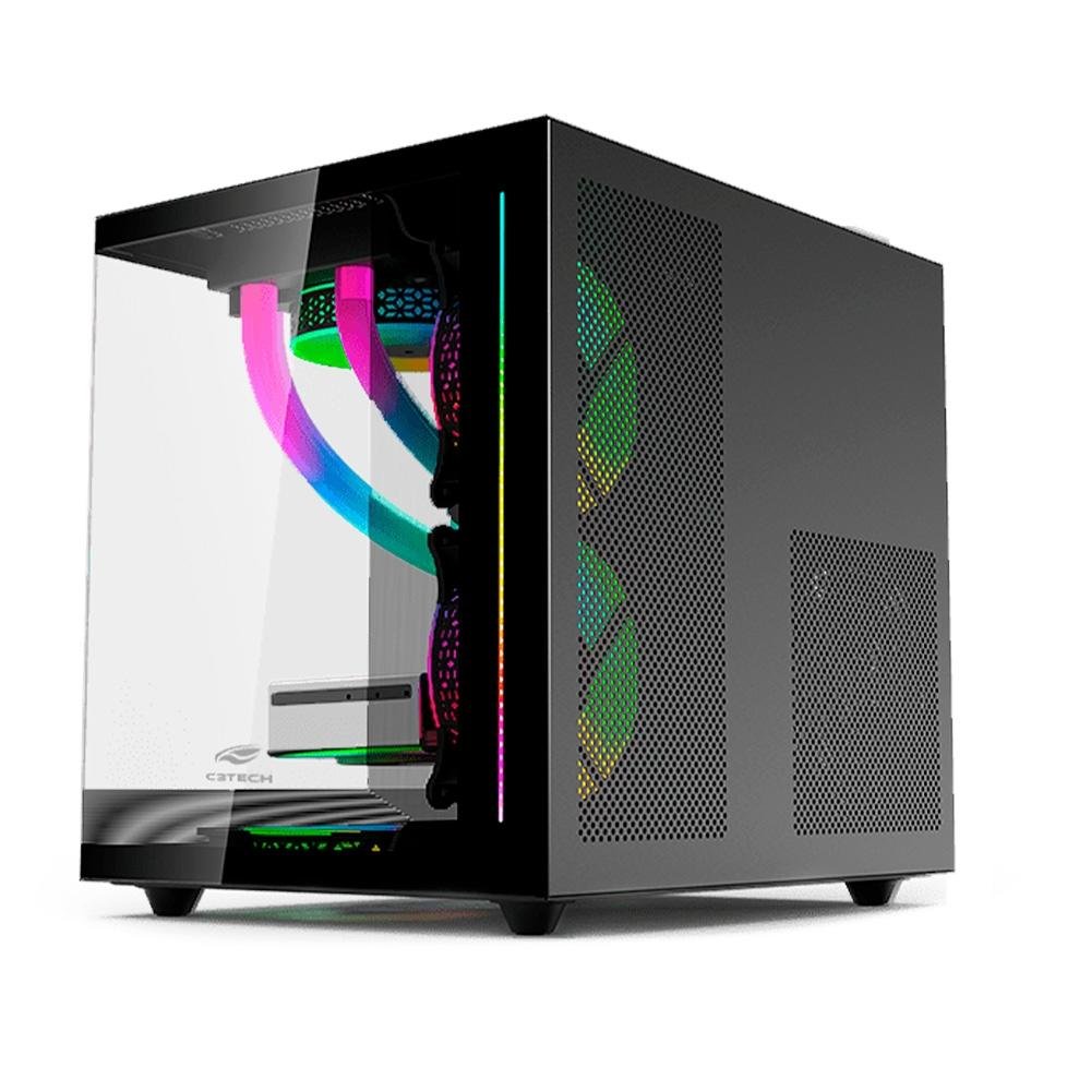 Gabinete Gamer C3Tech Gaming Aquarius MT-G810BK, Mini Tower, Micro ATX, Lateral em Vidro Temperado, Sem FANs, Preto - MT-G810BK
