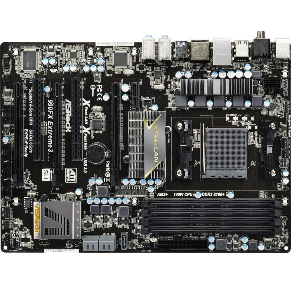Placa-Mãe ASRock p/ AMD AM3+ ATX 990FX Extreme3 Suporta overclock, 2 x USB 3.0, 5 x SATA3, 1 x eSATA3