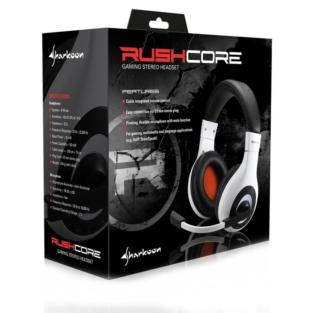Headset Gamer Sharkoon RushCore Branco e Preto