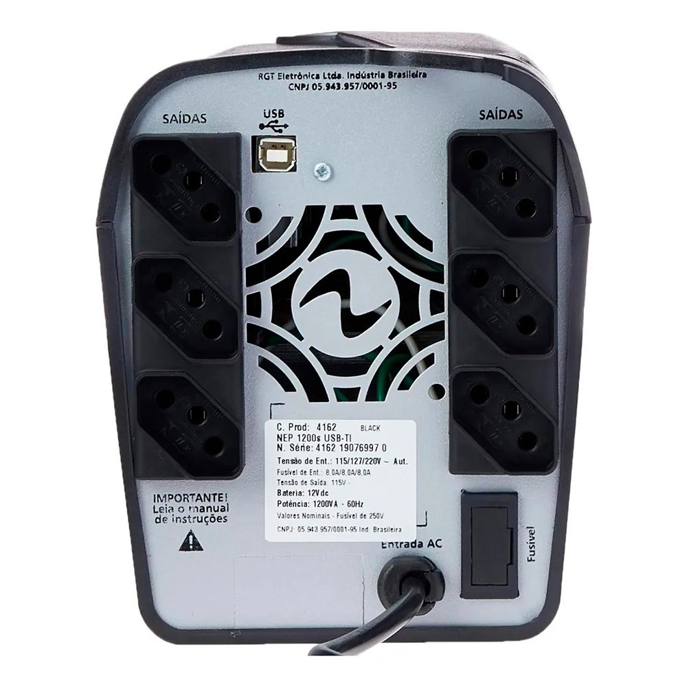Nobreak Ragtech Senoidal NEP 1200VA, USB, Bivolt Aut, Saida 115V, 6 Tomadas, 1 Bateria - 4162 Nobreak Ragtech Senoidal NEP 1200VA, USB, Bivolt Aut, Saida 115V, 6 Tomadas, 1 Bateria - 4162