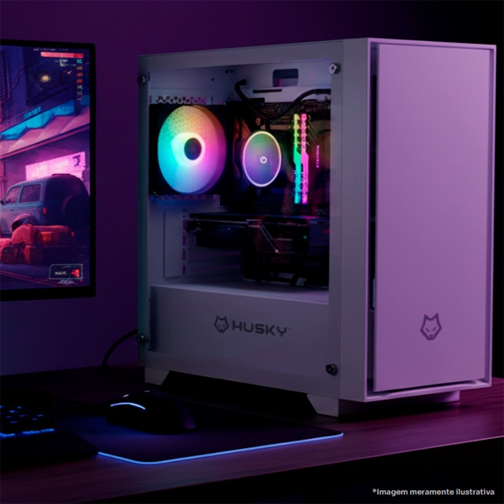Gabinete Gamer Husky Dome 110, Mid Tower, ATX, Lateral em Vidro, Sem FANs, Branco – HGN110BR