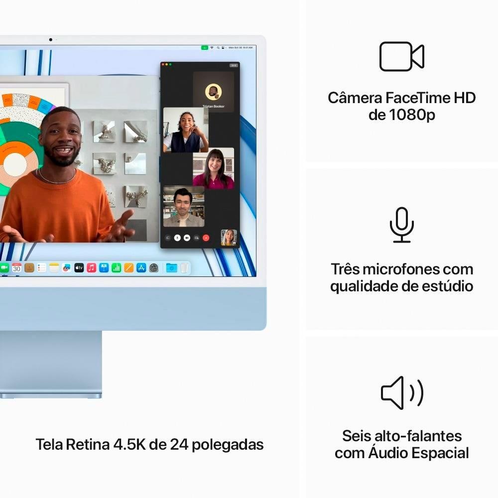 iMac Apple Tela Retina 24" 4.5K, Chip M3, CPU 8 Núcleos GPU 10 Núcleos, SSD 1TB, Azul - Z19K