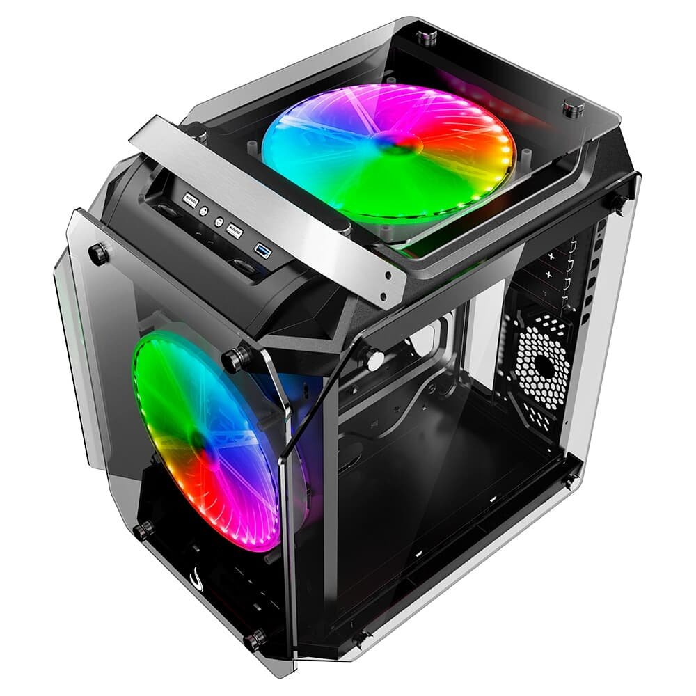 Gabinete Gamer Rise Mode Zeus Glass 02, Mid Tower, ARGB, Frontal e Lateral em Vidro, 2 Fans 200mm, Preto - RM-CA-ZE-02-ARGB