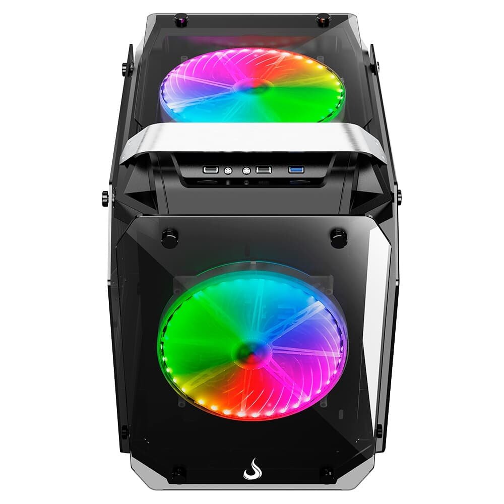Gabinete Gamer Rise Mode Zeus Glass 02, Mid Tower, ARGB, Frontal e Lateral em Vidro, 2 Fans 200mm, Preto - RM-CA-ZE-02-ARGB