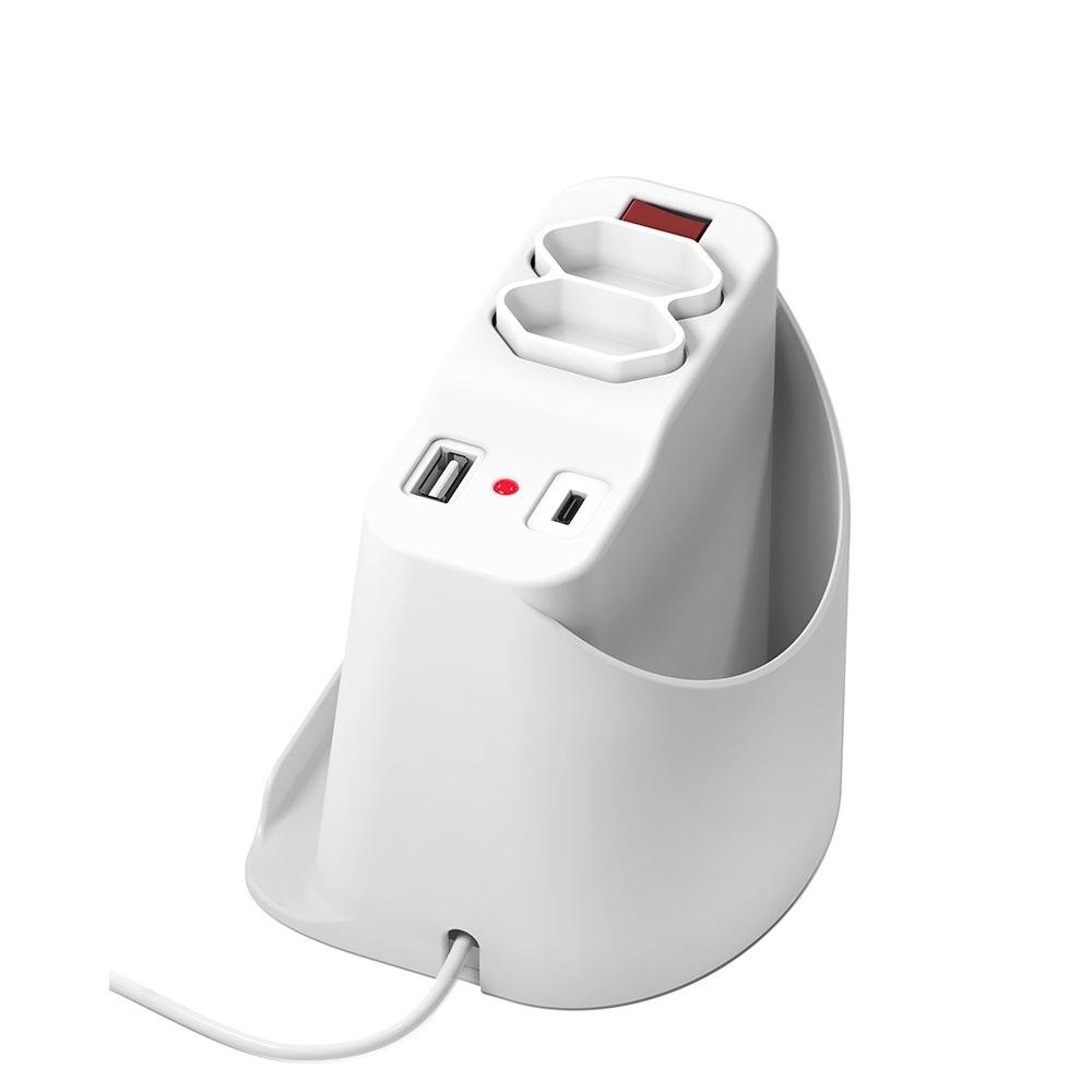 Extensão Elétrica de Mesa OCTOO, com 2 Tomadas, USB e USB-C, Apoio para Celular e Porta Objetos, Branco - 10072 Extensão Elétrica de Mesa OCTOO, com 2 Tomadas, USB e USB-C, Apoio para Celular e Porta Objetos, Branco - 10072