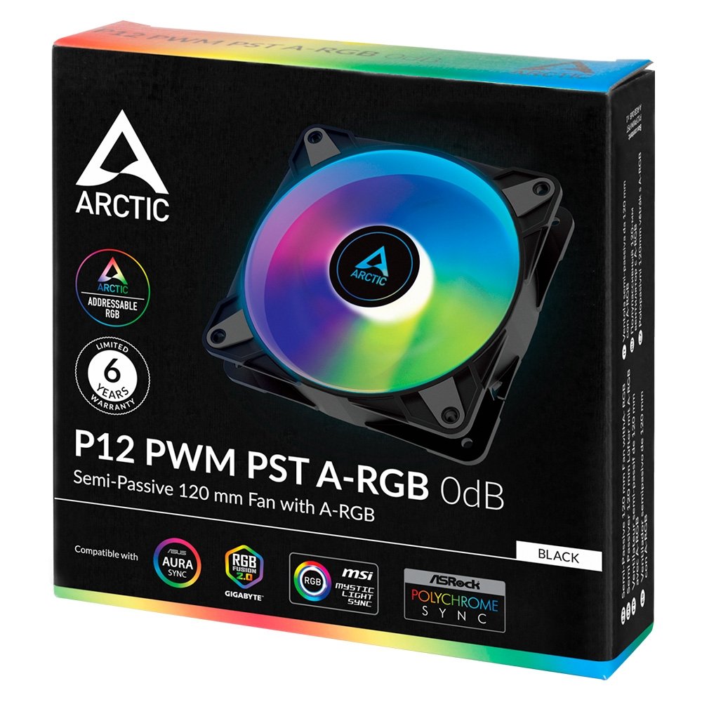Ventoinha Arctic P12 PWM PST, ARGB, 120mm, Preto - ACFAN00231A