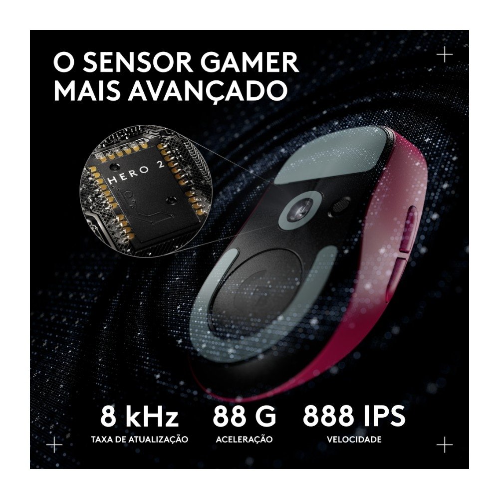 Mouse Gamer Sem Fio Logitech G Pro X Superlight 2 DEX, Lightspeed, 44.000 DPI, Design Assimétrico para Destros, Rosa Magenta- 910-007372 Mouse Gamer Sem Fio Logitech G Pro X Superlight 2 DEX, Lightspeed, 44.000 DPI, Design Assimétrico para Destros, Rosa Magenta- 910-007372