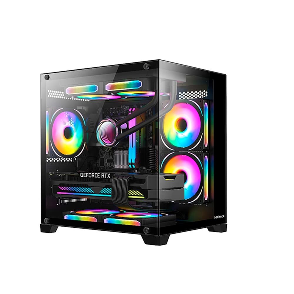 Gabinete Gamer Hyrax HGB705, Mini Tower, M-ATX, Frontal e Lateral em Vidro Temperado, Sem FANs, Preto - HGB705B Gabinete Gamer Hyrax HGB705, Mini Tower, M-ATX, Frontal e Lateral em Vidro Temperado, Sem FANs, Preto - HGB705B